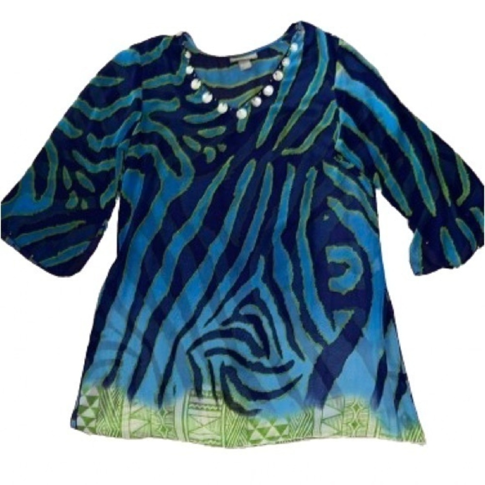 Peppermint Bay sheer overlay top with beadwork and shells size XL